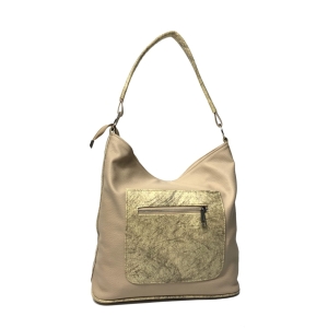 Średniej wielkości shopper bag beżowa z wzorzystą kieszenią