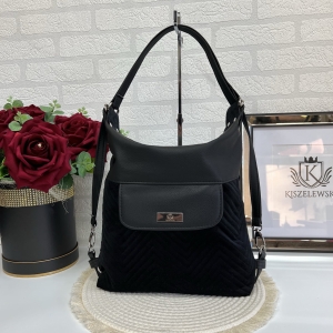 Duży torebko- plecak czarny welur  2