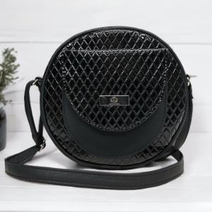 Okrągła czarna pikowana listonoszka round bag lakier
