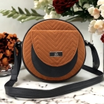 Okrągła torebka listonoszka round bag rudo- czarna welur 