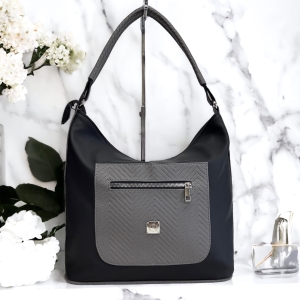 Średniej wielkości ciemnoszaro- czarna pikowana shopper bag  