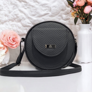 Okrągła czarna pikowana listonoszka round bag