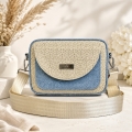 Listonoszka Box Denim Beige Mosaic beżowo-niebieska na szerokim pasku