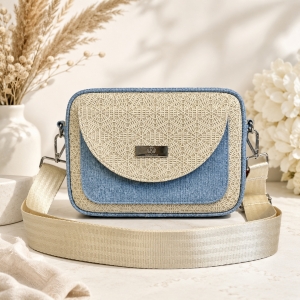 Listonoszka Box beżowo-niebieska Denim Beige Mosaic