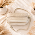 Listonoszka Box Vanilla Velvet- damska beżowa torebka z pikowanym welurem- góra