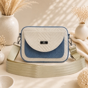 Listonoszka Box beżowo- niebieska Denim Velvet