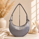Metaliczna torebka damska Luna Hobo Classic – Silver Taupe Croco