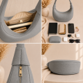 Szara torebka Luna Hobo Classic Grey – wnętrze, zamek, kieszonki i detale wykonania