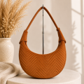 Ruda welurowa torebka damska Luna Hobo Velvet Cinnamon Herringbone – widok z przodu
