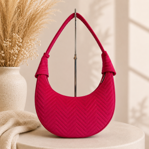 Fuksjowa torebka damska Luna Hobo Velvet – Fuchsia Herringbone