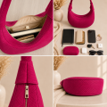 Fuksjowa torebka Luna Hobo Velvet – wnętrze, zamek, kieszonki i detale wykonania