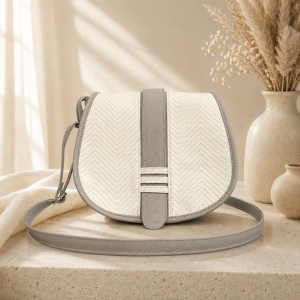 Duża beżowa listonoszka z klapką Classic Vanilla Herringbone
