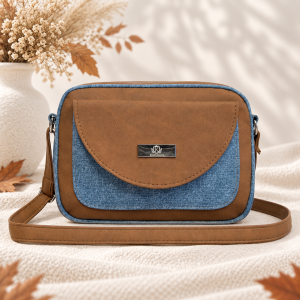 Listonoszka Box Denim Cognac – jeansowo-koniakowa