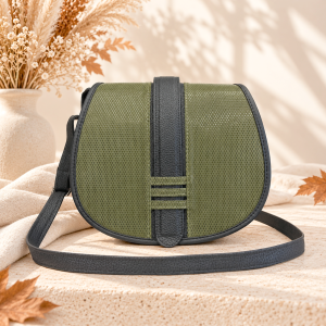 Duża listonoszka z klapką Olive Suede – oliwkowo-czarna