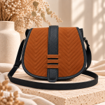 Duża listonoszka z klapką Cinnamon Velvet Herringbone – czarno-ruda