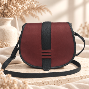 Duża listonoszka z klapką Bordeaux Nubuck – bordowo-czarna